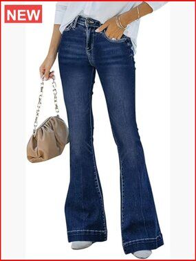 High Waisted Flare Jeans with Belt Stretch Wide Leg Bell Bottom Jeans